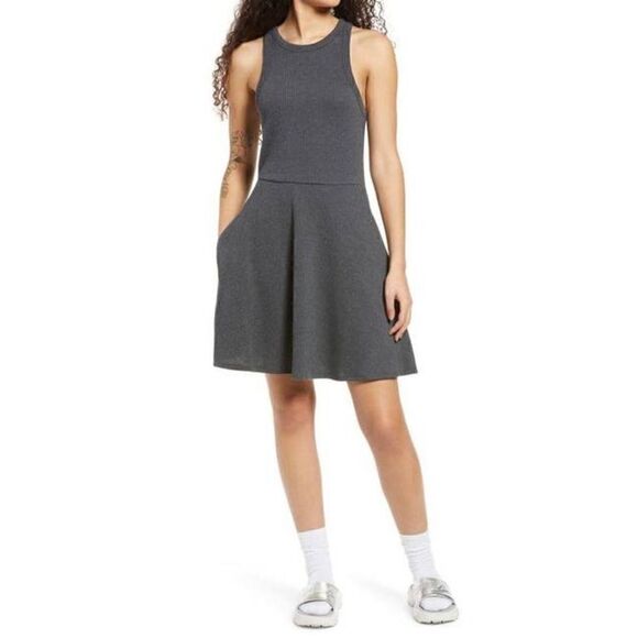 BP Nordstrom | Gray Sleeveless Ribbed Knit A-line Mini Charcoal - Picture 1 of 3